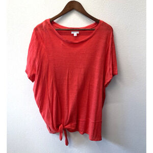 J. Jill Love Linen Shirt Top Womens Plus Size 2x Orange Tie Beach Coastal